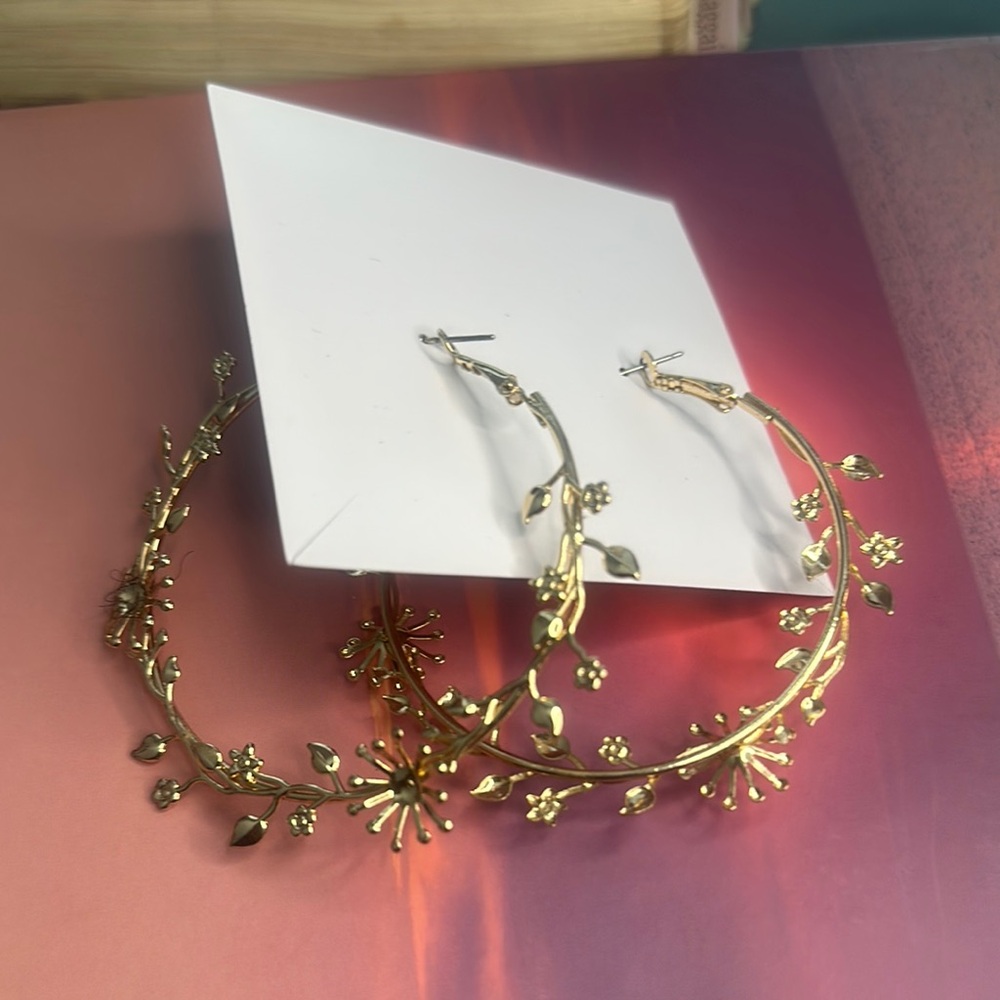 Gold Floral Hoop Earrings